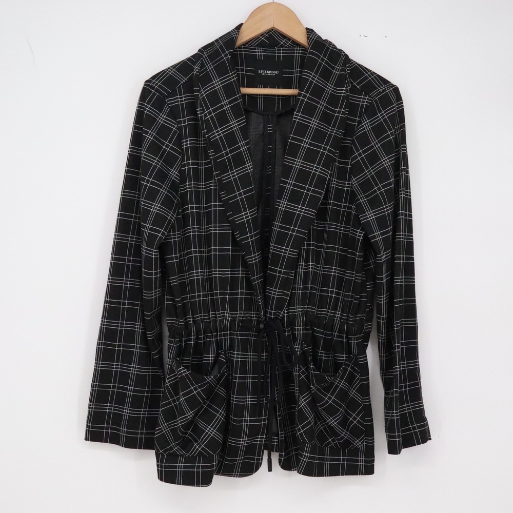 Liverpool Jacket Womens L Cinched Waist Windowpane Black Grid Excellent